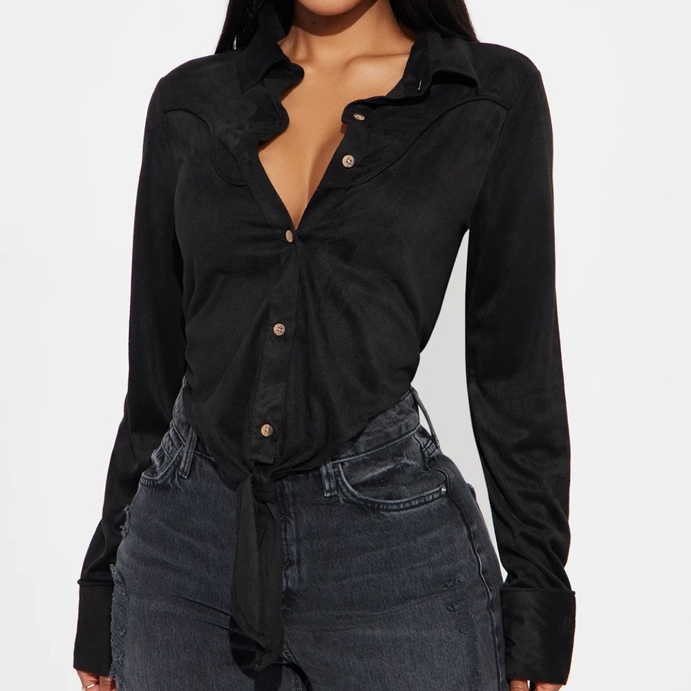 *BRAND NEW* Fashion Nova Yee Haw Faux Suede Shirt - Black